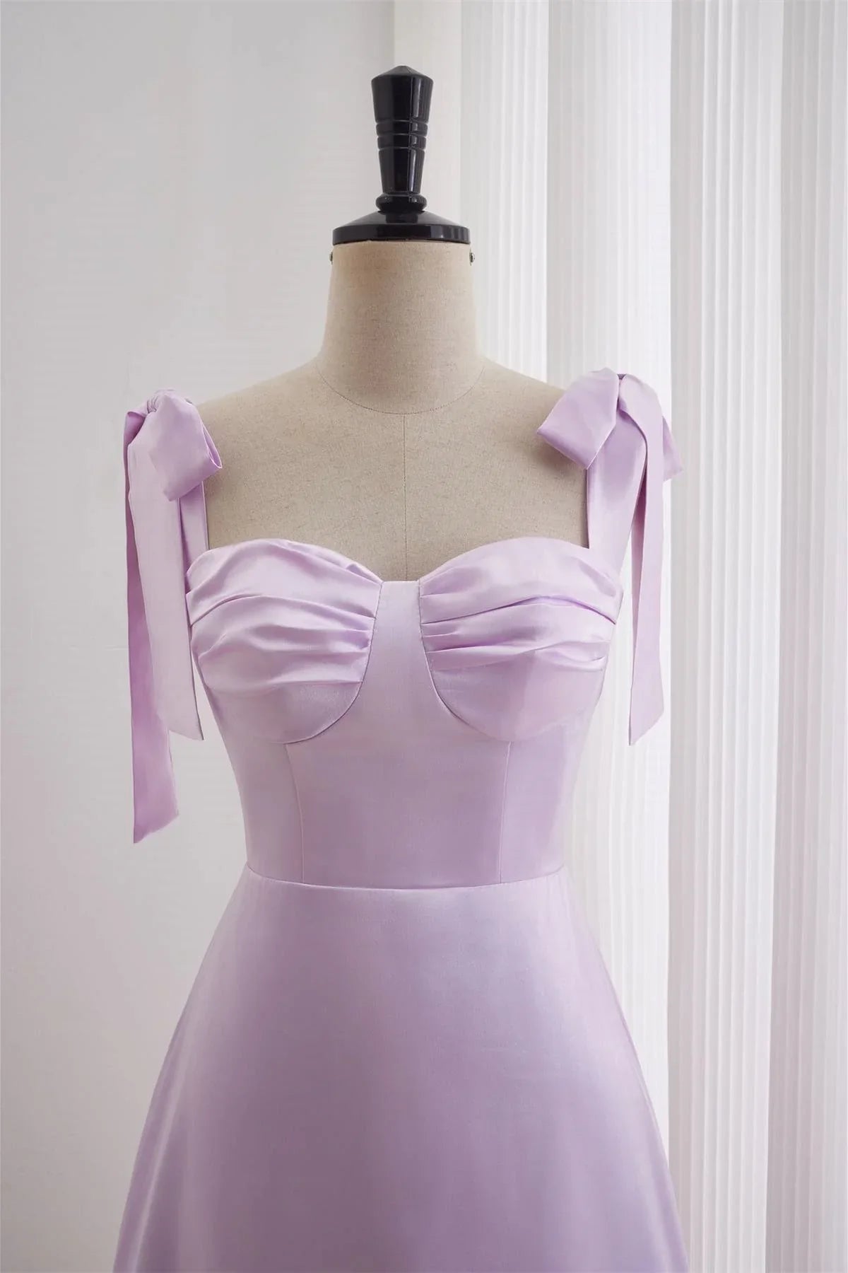 Dress Bow Tie Lavender Ruched A-line Short Dress Homecoming Dress