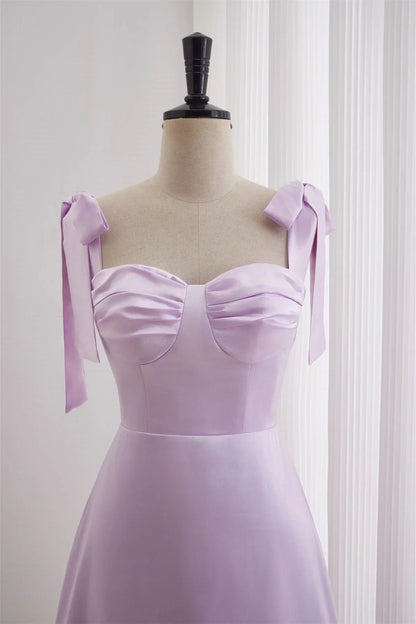 Dress Bow Tie Lavender Ruched A-line Short Dress Homecoming Dress