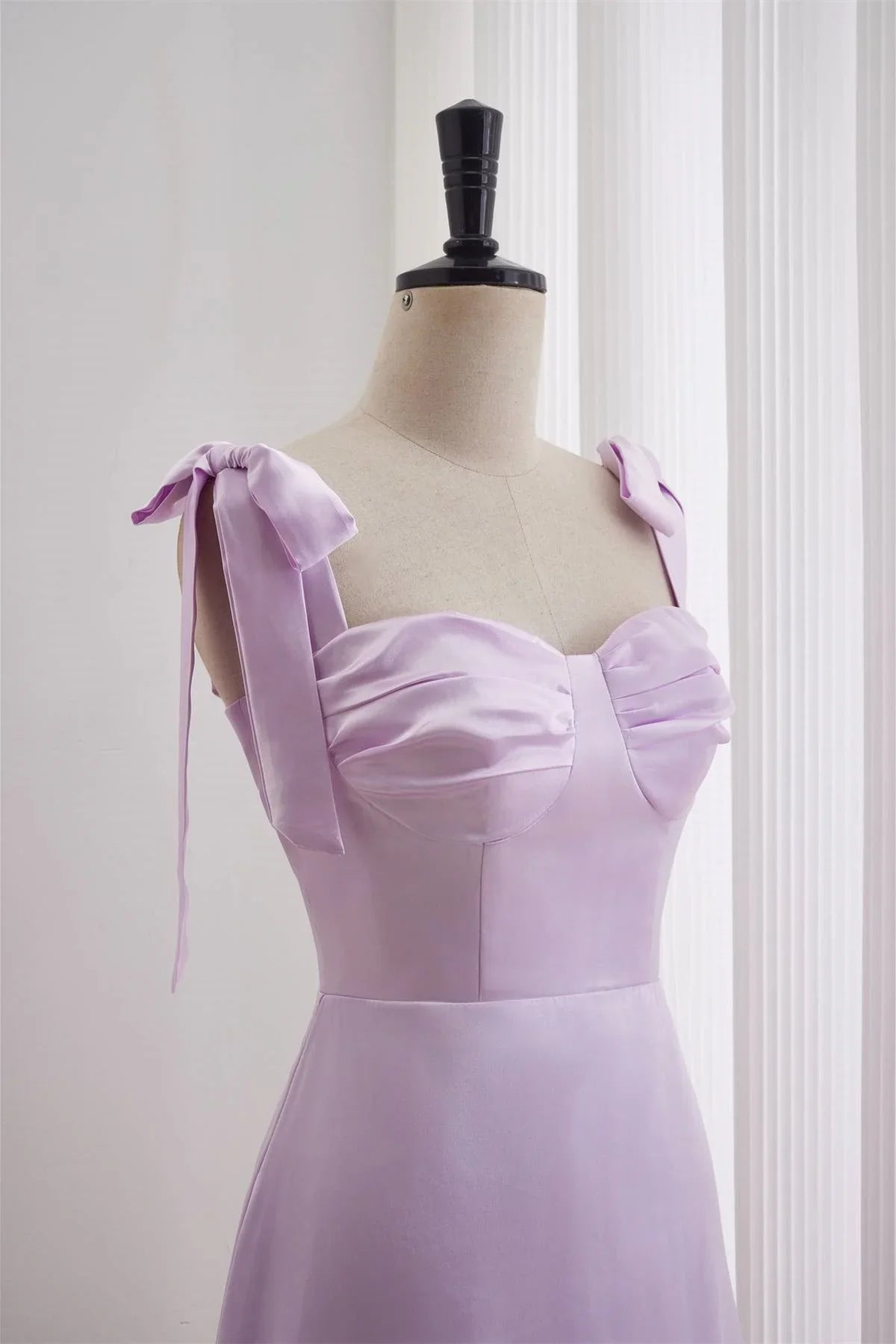 Dress Bow Tie Lavender Ruched A-line Short Dress Homecoming Dress