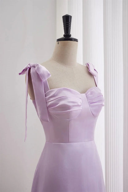 Dress Bow Tie Lavender Ruched A-line Short Dress Homecoming Dress