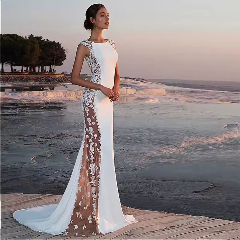 Dress Bridesmaid Dress Magic Lace Evening Gown Sleeveless Long Fitted Formal Party Dress Floor-length Wedding Dress
