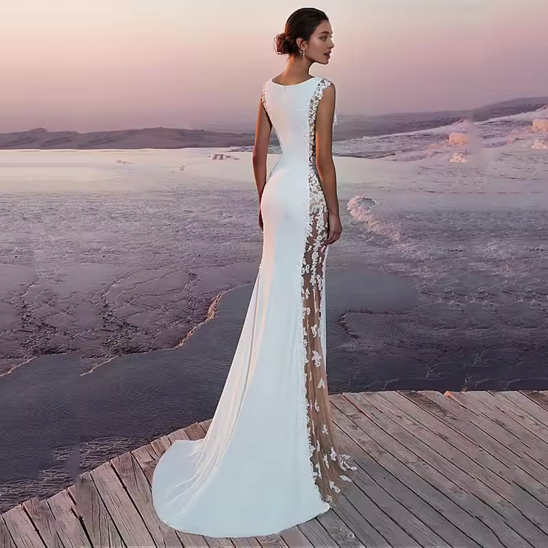 Dress Bridesmaid Dress Magic Lace Evening Gown Sleeveless Long Fitted Formal Party Dress Floor-length Wedding Dress