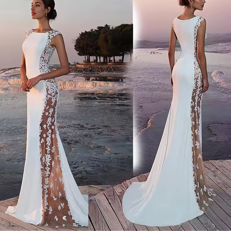 Dress Bridesmaid Dress Magic Lace Evening Gown Sleeveless Long Fitted Formal Party Dress Floor-length Wedding Dress