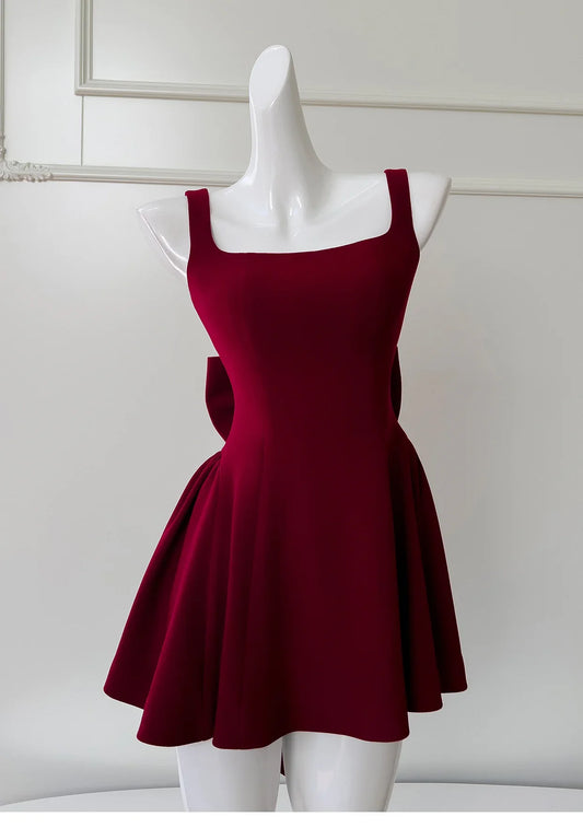 Dress Burgundy A-line Knee Length Spaghetti Strap Short Prom Dress Homecoming Dress