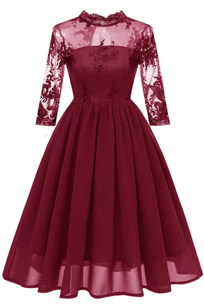 Dress Burgundy Cut Out A-line Cocktail Party Dress Long Sleeves Appliques Chiffon Homecoming Dress