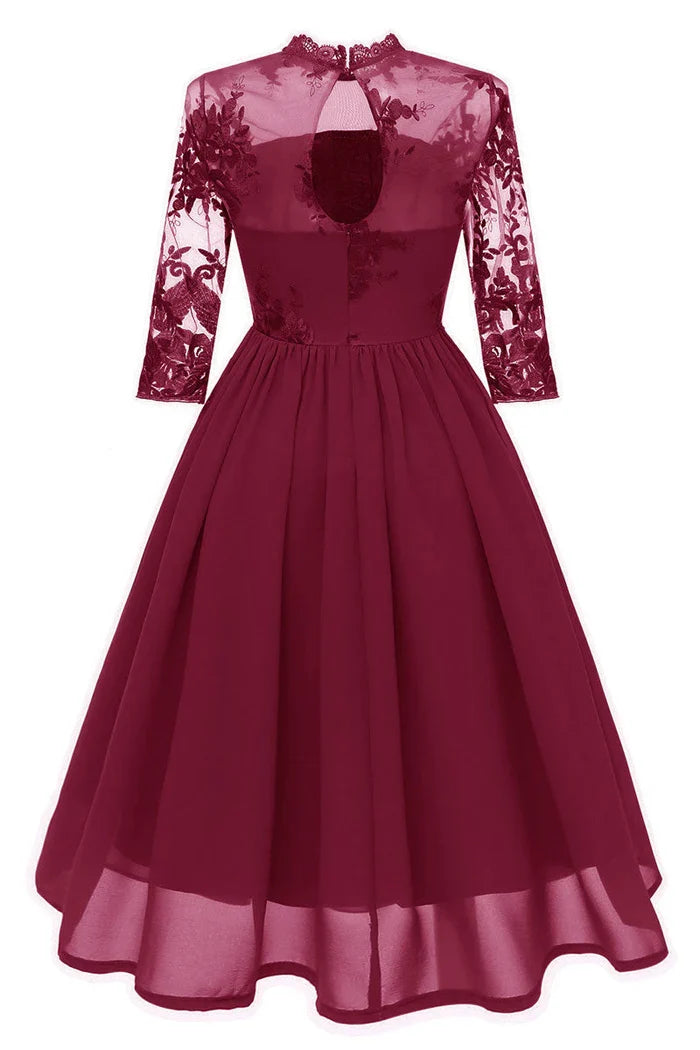 Dress Burgundy Cut Out A-line Cocktail Party Dress Long Sleeves Appliques Chiffon Homecoming Dress