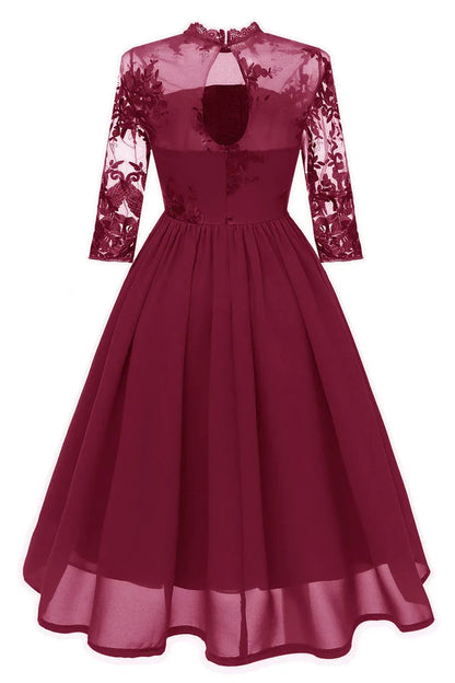 Dress Burgundy Cut Out A-line Cocktail Party Dress Long Sleeves Appliques Chiffon Homecoming Dress