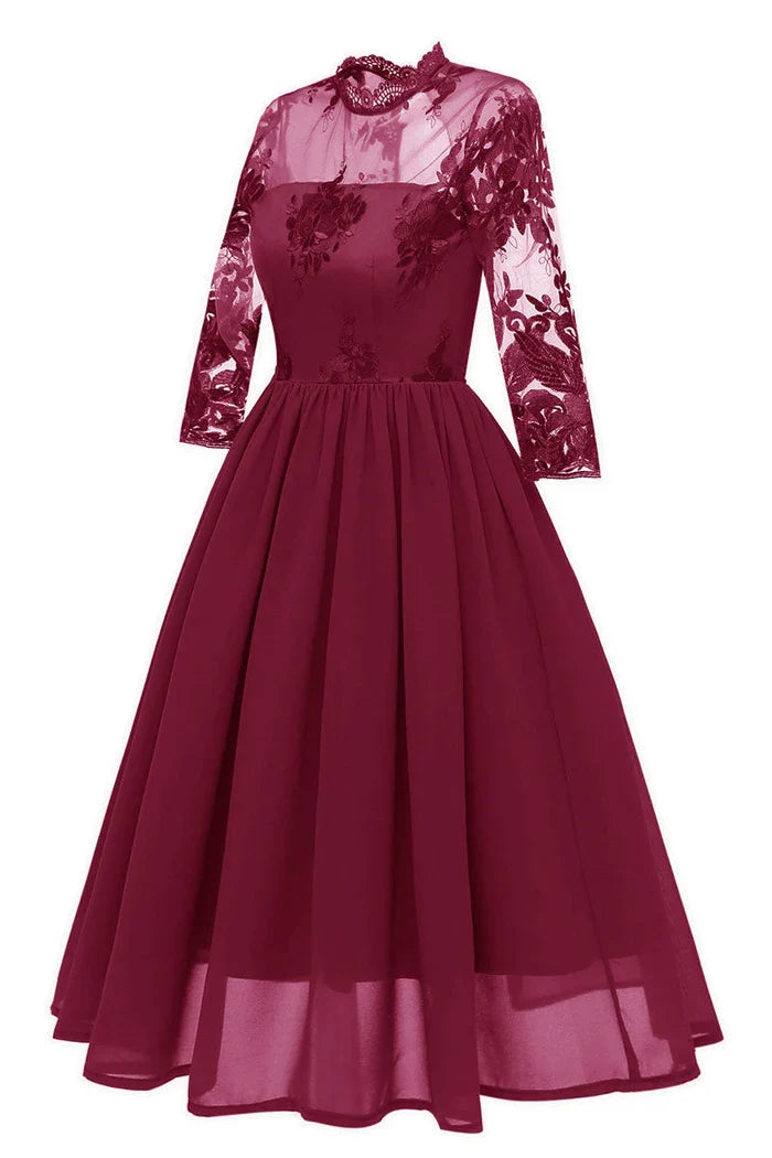 Dress Burgundy Cut Out A-line Cocktail Party Dress Long Sleeves Appliques Chiffon Homecoming Dress