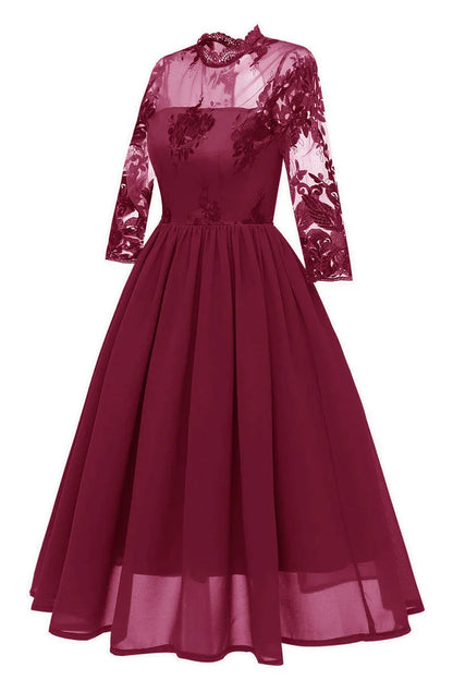 Dress Burgundy Cut Out A-line Cocktail Party Dress Long Sleeves Appliques Chiffon Homecoming Dress