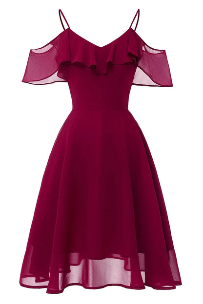 Dress Burgundy Off-the-shoulder A-line Spaghetti Straps Cocktail Party Dress Sleeveless Chiffon Homecoming Dress