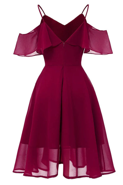Dress Burgundy Off-the-shoulder A-line Spaghetti Straps Cocktail Party Dress Sleeveless Chiffon Homecoming Dress