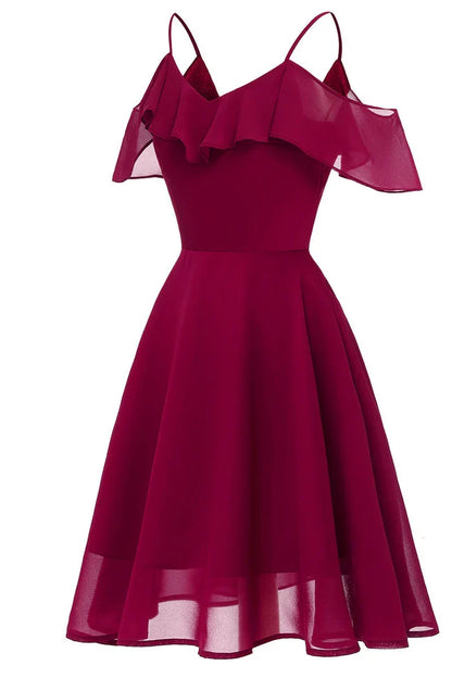 Dress Burgundy Off-the-shoulder A-line Spaghetti Straps Cocktail Party Dress Sleeveless Chiffon Homecoming Dress