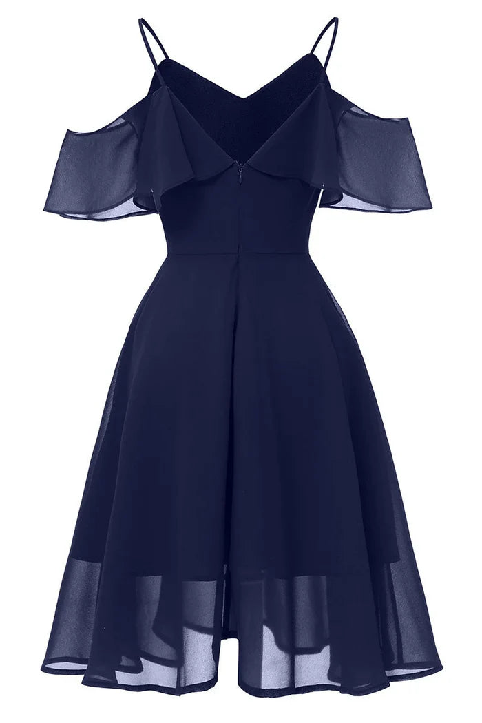Dress Burgundy Off-the-shoulder A-line Spaghetti Straps Cocktail Party Dress Sleeveless Chiffon Homecoming Dress