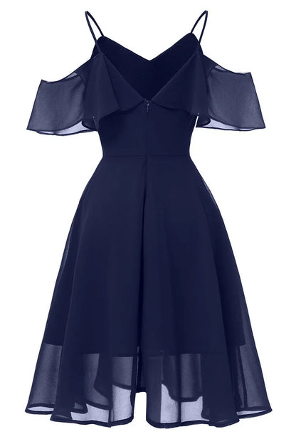 Dress Burgundy Off-the-shoulder A-line Spaghetti Straps Cocktail Party Dress Sleeveless Chiffon Homecoming Dress