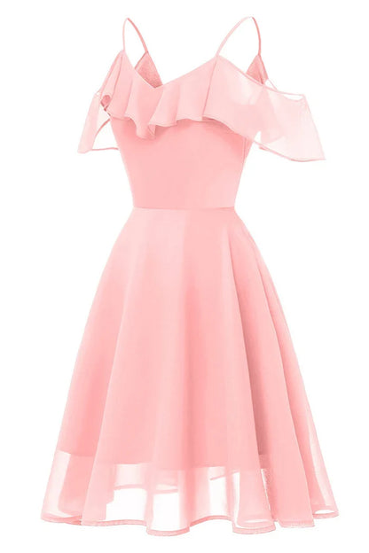 Dress Burgundy Off-the-shoulder A-line Spaghetti Straps Cocktail Party Dress Sleeveless Chiffon Homecoming Dress