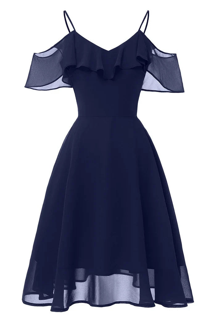 Dress Burgundy Off-the-shoulder A-line Spaghetti Straps Cocktail Party Dress Sleeveless Chiffon Homecoming Dress