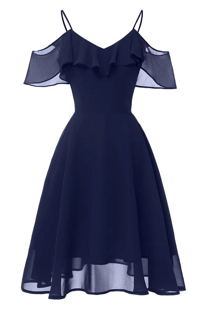 Dress Burgundy Off-the-shoulder A-line Spaghetti Straps Cocktail Party Dress Sleeveless Chiffon Homecoming Dress
