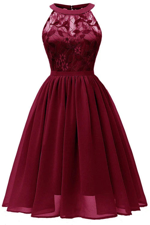 Dress Burgundy Sleeveless A-line Lace Cocktail Party Dress Sleeveless Chiffon Homecoming Dress