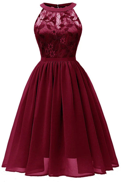 Dress Burgundy Sleeveless A-line Lace Cocktail Party Dress Sleeveless Chiffon Homecoming Dress