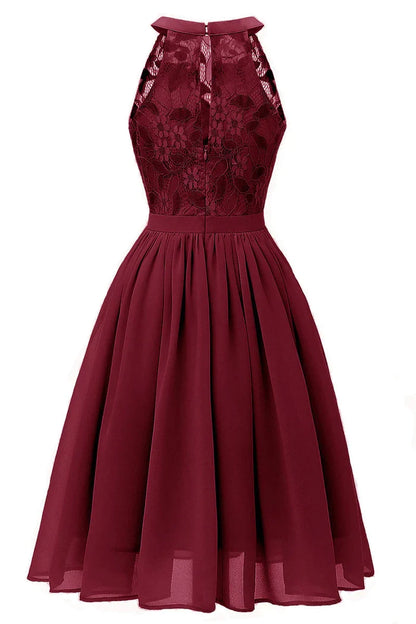 Dress Burgundy Sleeveless A-line Lace Cocktail Party Dress Sleeveless Chiffon Homecoming Dress