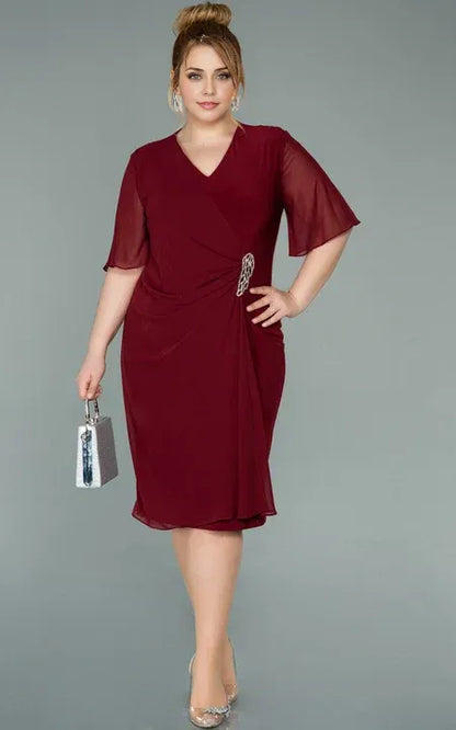 Dress Casual Empire Plus Size Half-sleeve Chiffon Pencil Ruched Plus Size Mother of the Bride Dress