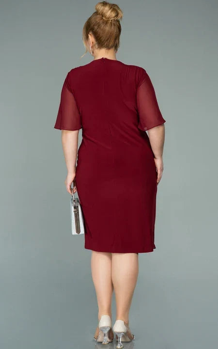 Dress Casual Empire Plus Size Half-sleeve Chiffon Pencil Ruched Plus Size Mother of the Bride Dress