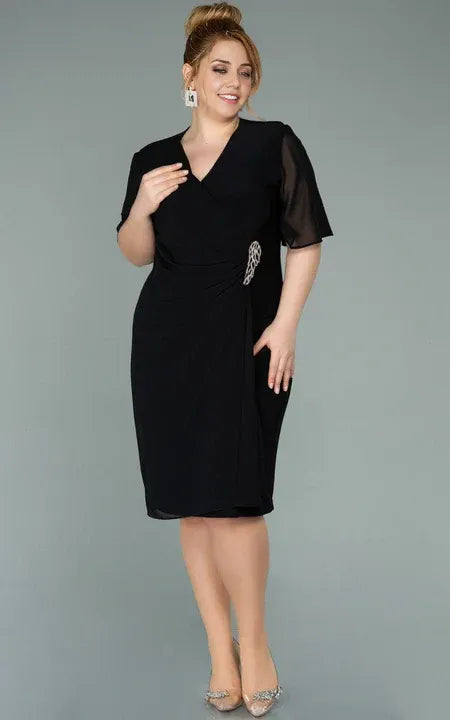 Dress Casual Empire Plus Size Half-sleeve Chiffon Pencil Ruched Plus Size Mother of the Bride Dress