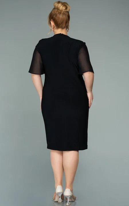 Dress Casual Empire Plus Size Half-sleeve Chiffon Pencil Ruched Plus Size Mother of the Bride Dress