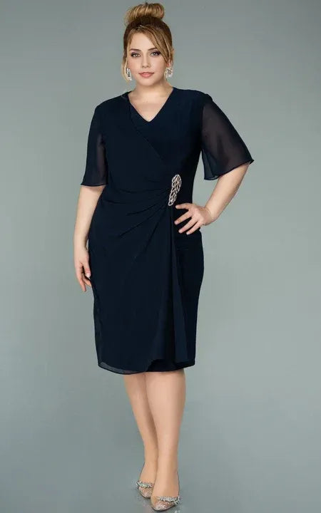 Dress Casual Empire Plus Size Half-sleeve Chiffon Pencil Ruched Plus Size Mother of the Bride Dress