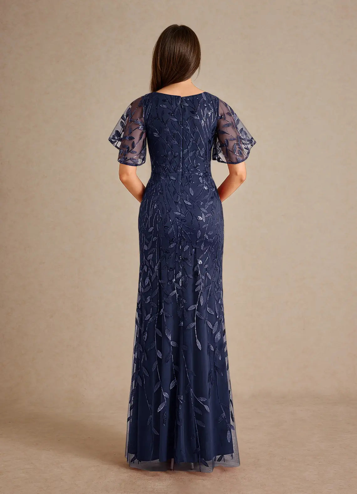 Dress Champagne Sheath Sequins Mother of the Groom Dresses Elegant V-Neck Flutter Sleeves Tulle Evening Dress