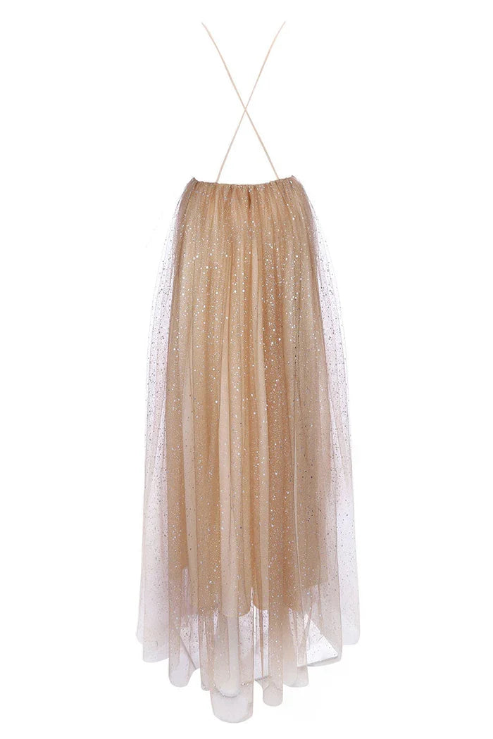Dress Champagne Sparkly Plunging Deep V-neck Prom Dress With Sequins