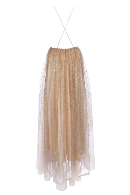 Dress Champagne Sparkly Plunging Deep V-neck Prom Dress With Sequins