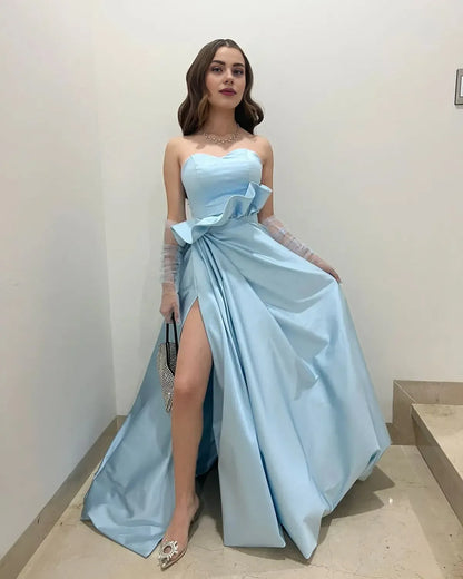 Dress Charming A Line Sweetheart Light Blue Long Prom Dress with Split Front