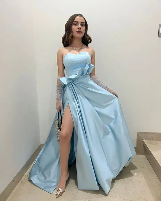 Dress Charming A Line Sweetheart Light Blue Long Prom Dress with Split Front
