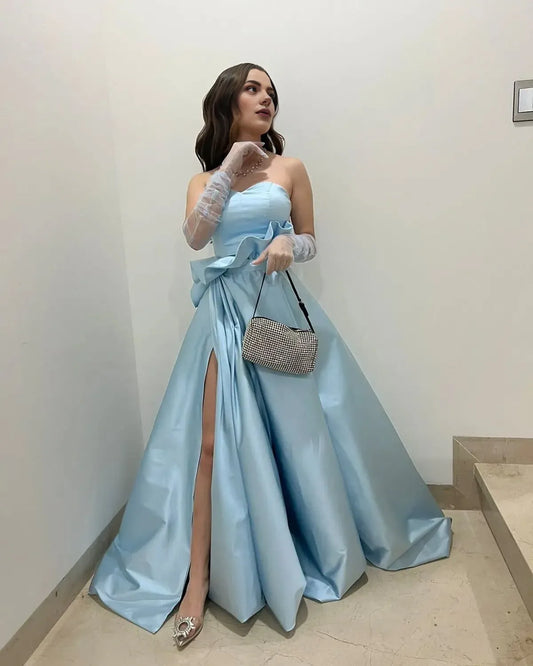 Dress Charming A Line Sweetheart Light Blue Long Prom Dress with Split Front