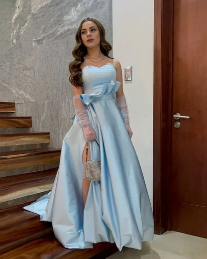 Dress Charming A Line Sweetheart Light Blue Long Prom Dress with Split Front