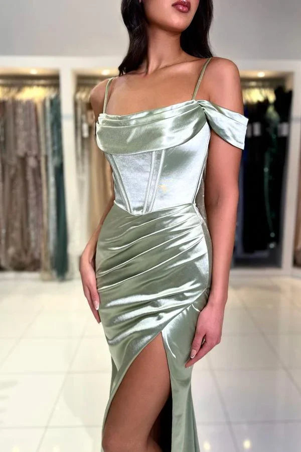 Dress Charming Floor-Length Off-The-Shoulder Satin Mermaid Prom Dresses with Split