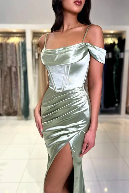 Dress Charming Floor-Length Off-The-Shoulder Satin Mermaid Prom Dresses with Split