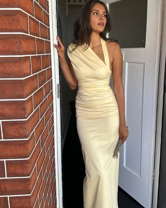 Dress Charming Sheath Halter Light Yellow Satin Long Prom Dress Evening Dress Party Dress