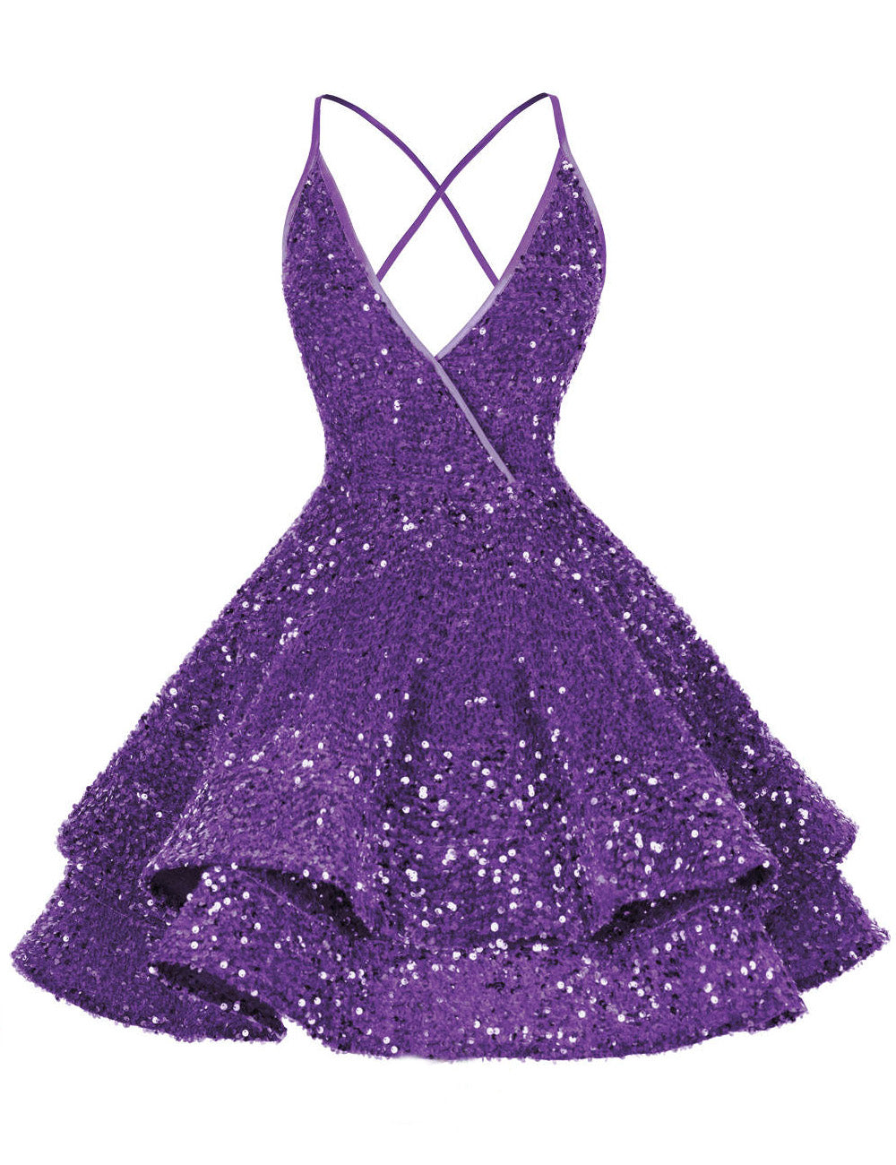 Dress Charming V-Neck Sequins Open Back Short Mini Homecoming Dress