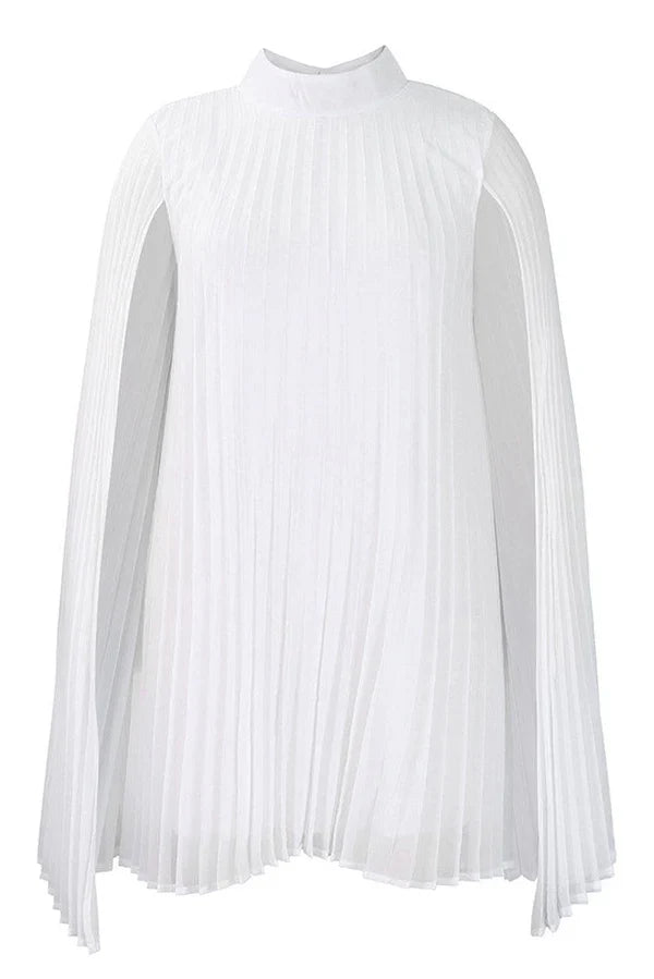 Dress Chic High-Neck Yellow Mini Cocktail Party Dress Long Sleeves Pleats Homecoming Dress