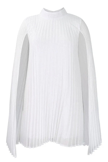 Dress Chic High-Neck Yellow Mini Cocktail Party Dress Long Sleeves Pleats Homecoming Dress