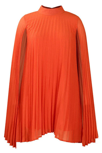 Dress Chic High-Neck Yellow Mini Cocktail Party Dress Long Sleeves Pleats Homecoming Dress