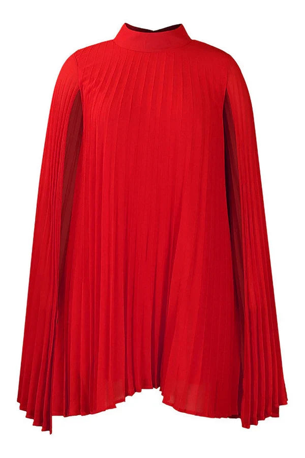 Dress Chic High-Neck Yellow Mini Cocktail Party Dress Long Sleeves Pleats Homecoming Dress