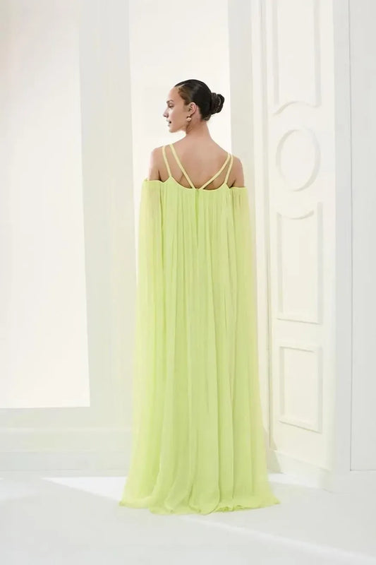 Dress Chic Sage Green Chiffon Off the Shoulder Spaghetti Strap Long Party Dress with Pleated Prom Dress