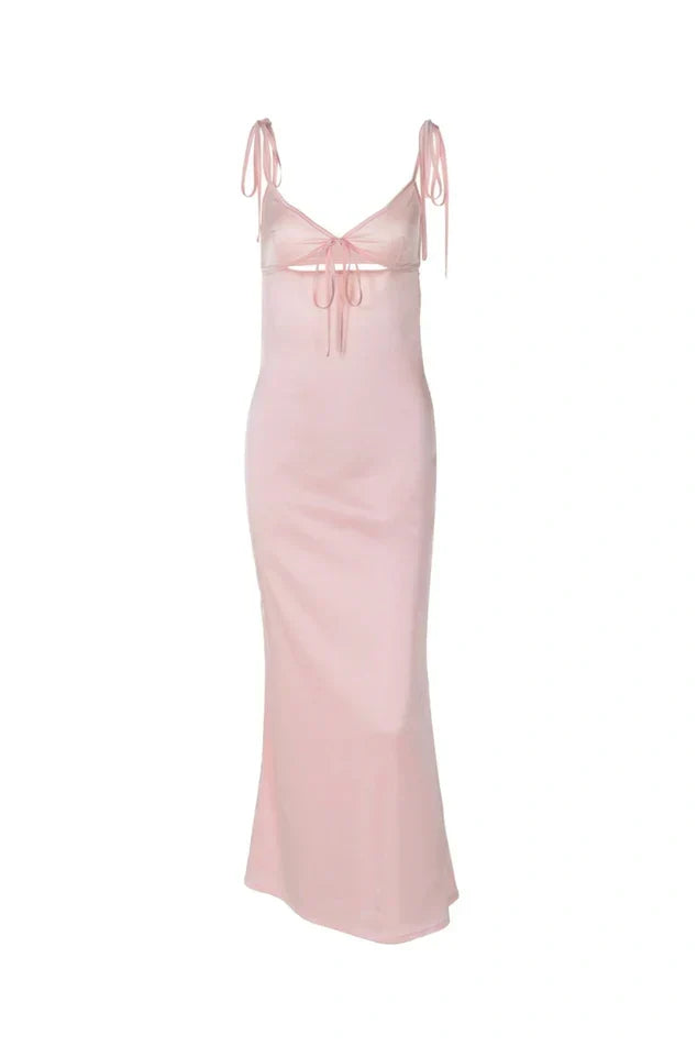 Dress Chic Sheath Spaghetti Straps Pink Long Party Dress with Keyhole Prom Dress