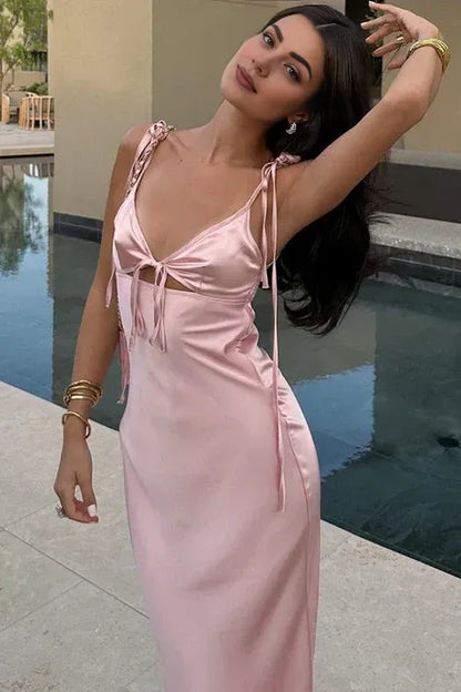 Dress Chic Sheath Spaghetti Straps Pink Long Party Dress with Keyhole Prom Dress