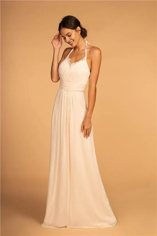 Dress Chiffon Long Formal Dress Lace Back Zipper Halter Backless Evening Dress Prom Dress Bridesmaid Dress