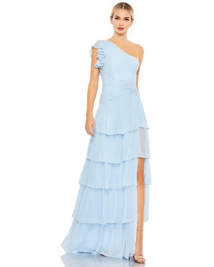 Dress Chiffon One Shoulder Sheath/Column Solid Color Floor-Length Prom Dress