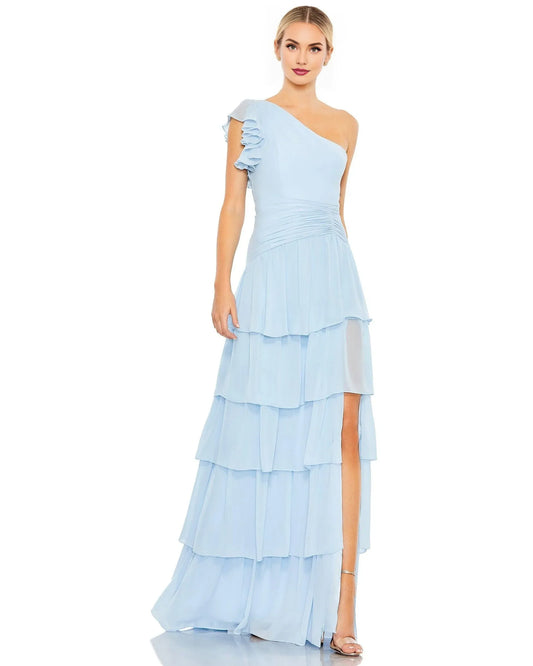 Dress Chiffon One Shoulder Sheath/Column Solid Color Floor-Length Prom Dress